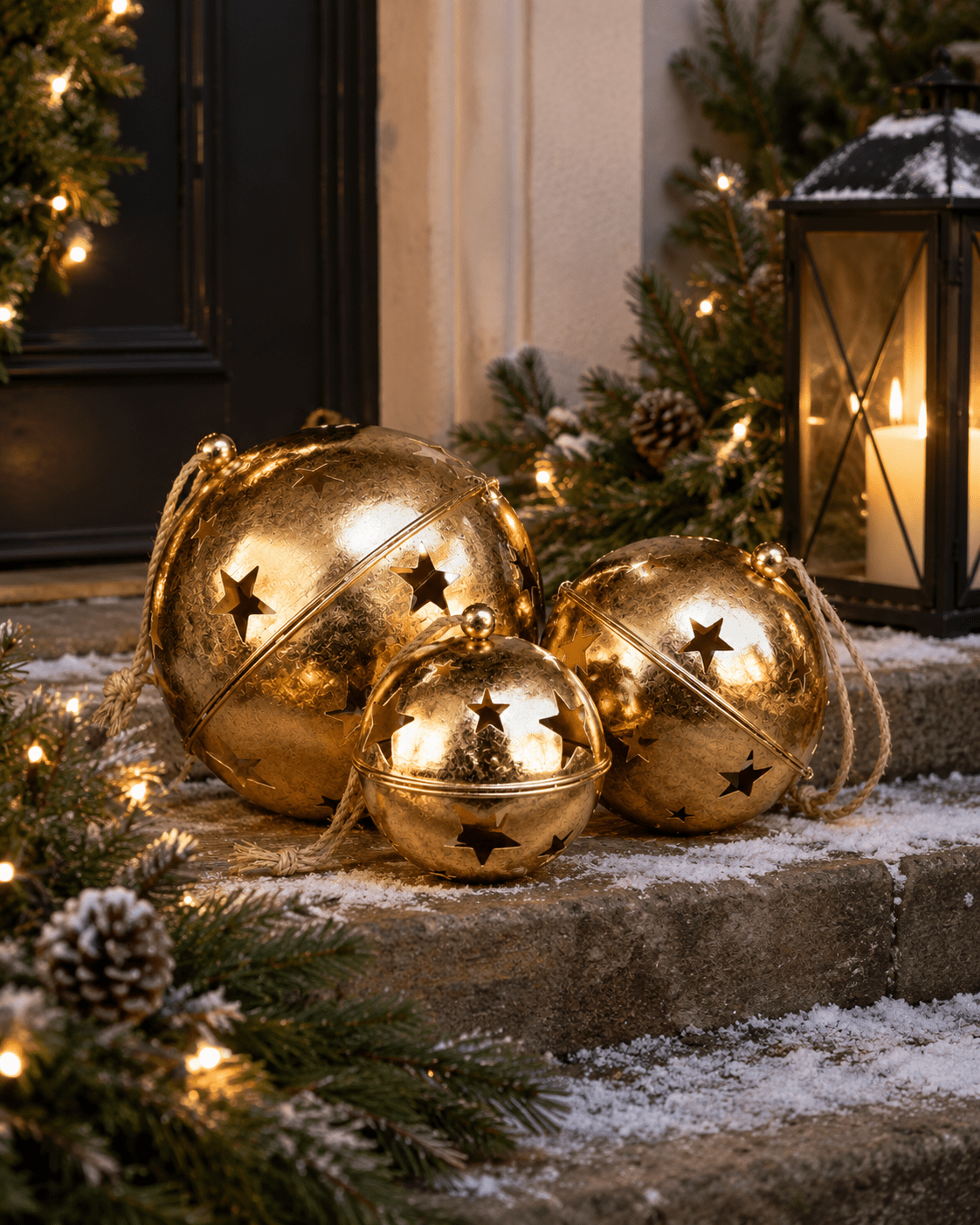 Set of 3 Large Round Gold Bells on Rope - Pure Apotheca