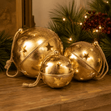 Set of 3 Large Round Gold Bells on Rope - Pure Apotheca