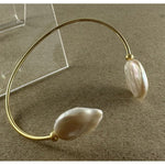 Sienna Double Coin Pearl 14K Gold Open Bangle - Pure Apotheca