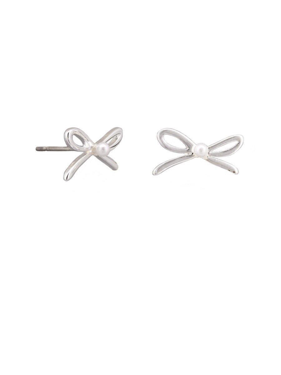 Silver Penny Bow Pearl Earring - Pure Apotheca