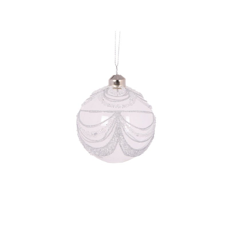 SILVER SCALLOPED GLITTERED ROUND BAUBLE - Pure Apotheca