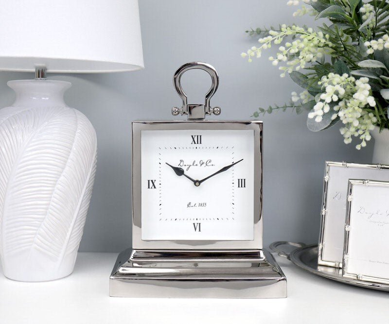 Silver Square Stepped Mantle Clock Large - Pure Apotheca