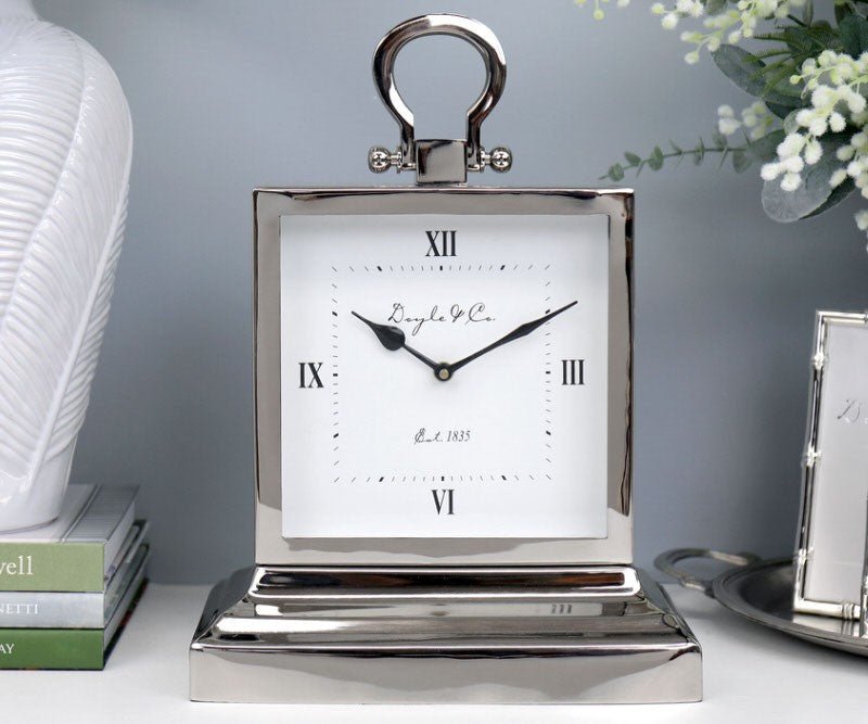 Silver Square Stepped Mantle Clock Large - Pure Apotheca