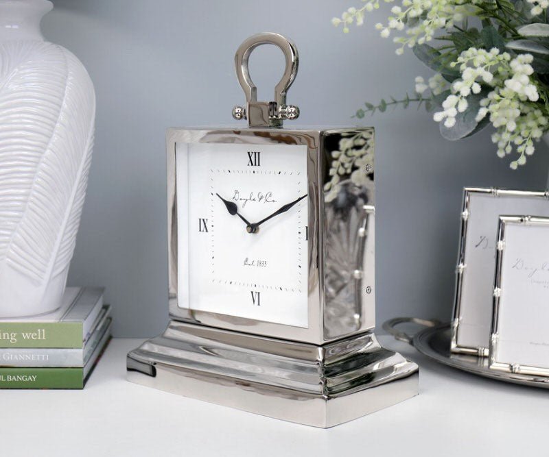 Silver Square Stepped Mantle Clock Large - Pure Apotheca