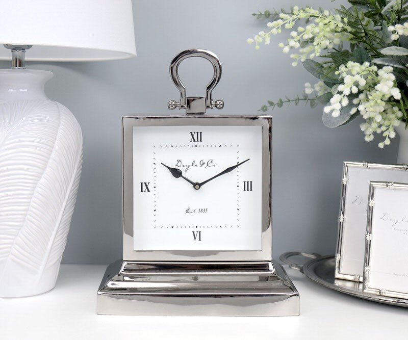 Silver Square Stepped Mantle Clock Large - Pure Apotheca