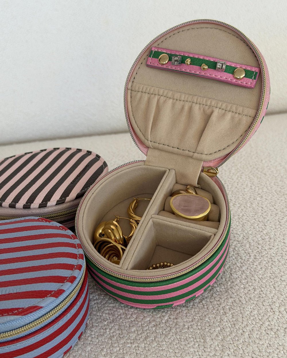 Sisco Stripe Jewellery Box Green/Bubblegum Pink - Pure Apotheca