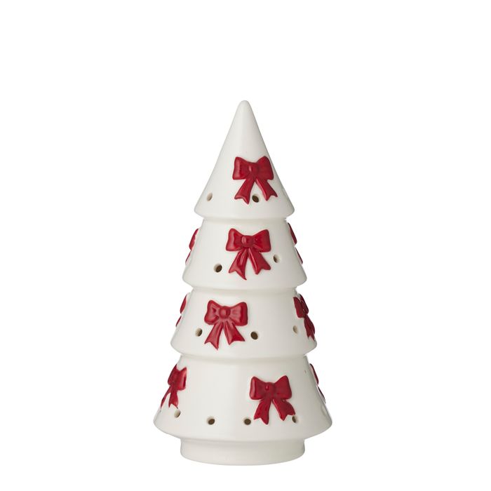 Snowy Bow Ceramic Tree SML 18cm Wht/Red - Pure Apotheca