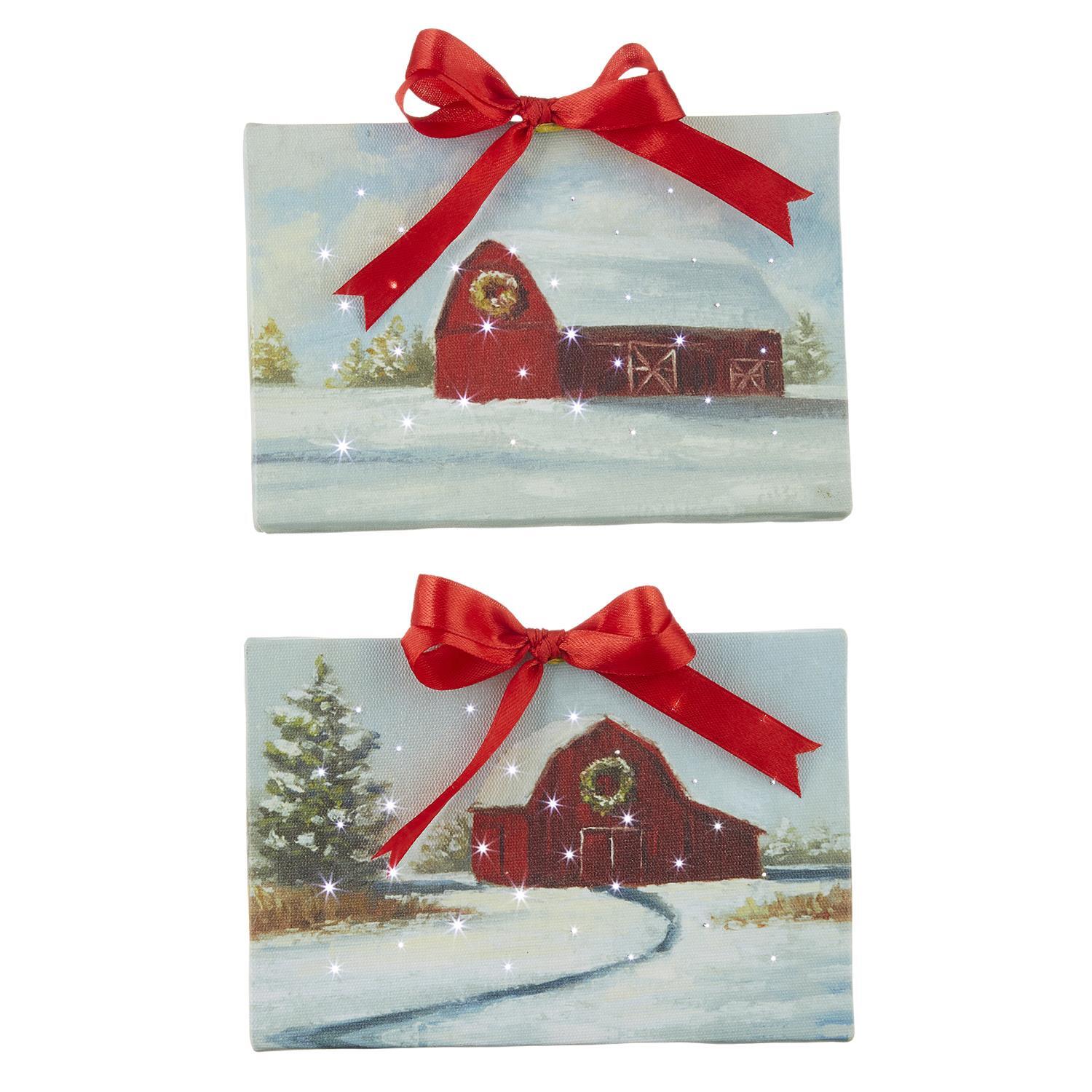 SNOWY RED BARN LIT PRINT HANGING ORNAMENT 2 ASSTD - Pure Apotheca