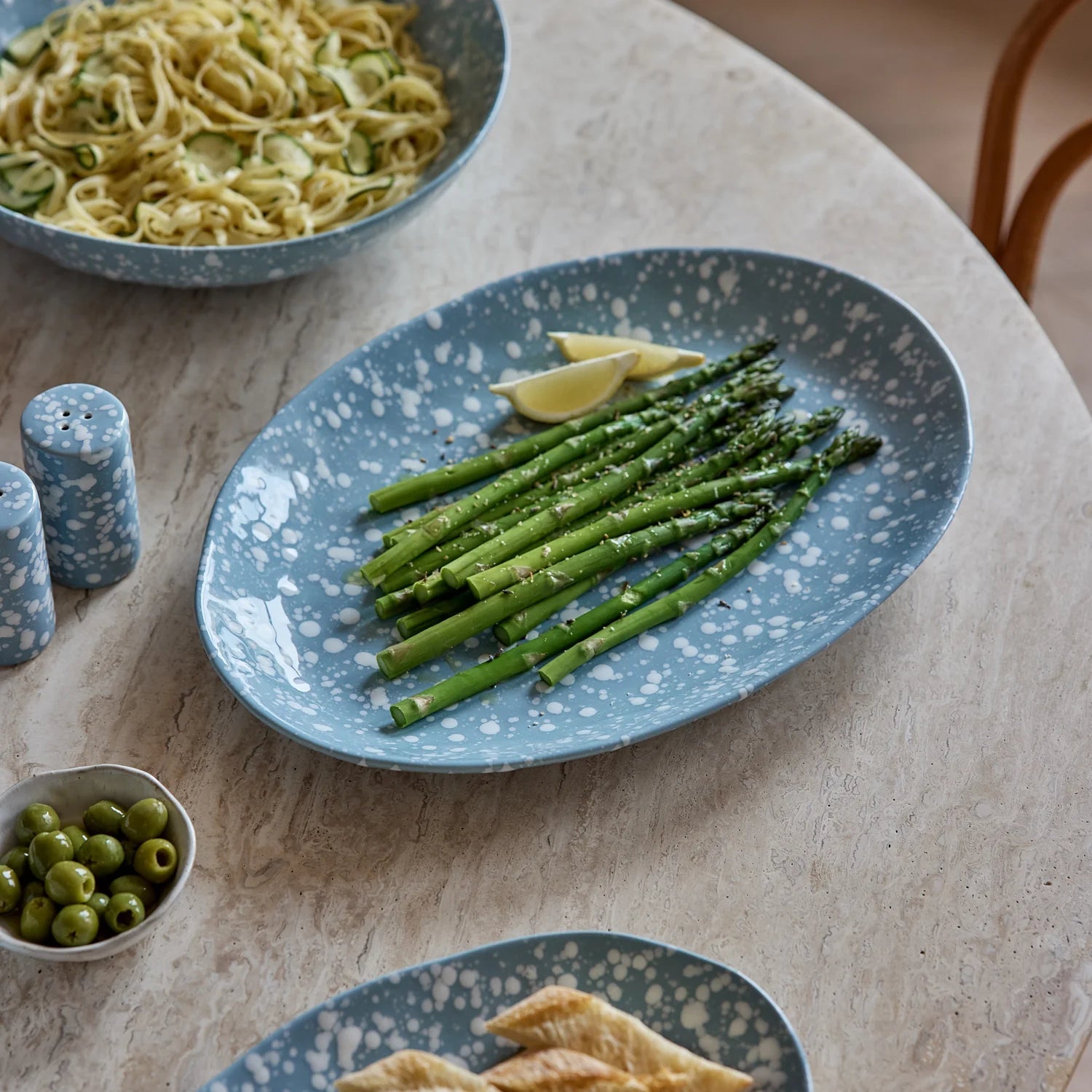 SPECKLE LIGHT BLUE/WHITE OVAL PLATTER LARGE - Pure Apotheca