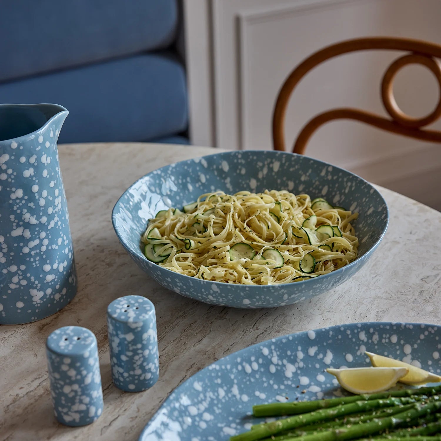 SPECKLE LIGHT BLUE/WHITE SERVING BOWL - Pure Apotheca