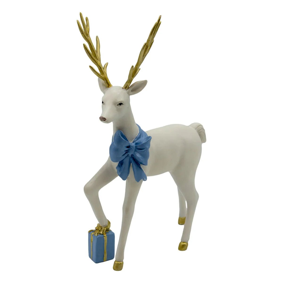 STANDING WHITE REINDEER WITH BLUE BOW - Pure Apotheca