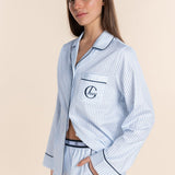 Susanna Cotton Long PJ Set Blue Stripe - Pure Apotheca