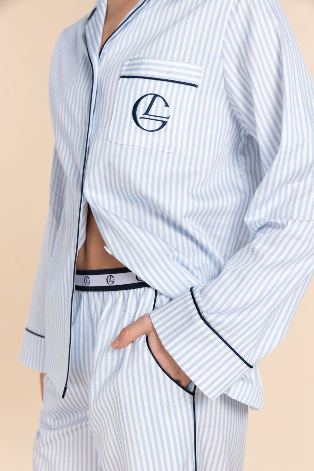 Susanna Cotton Long PJ Set Blue Stripe - Pure Apotheca
