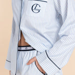 Susanna Cotton Long PJ Set Blue Stripe - Pure Apotheca