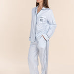 Susanna Cotton Long PJ Set Blue Stripe - Pure Apotheca