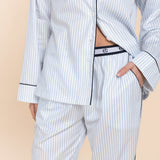 Susanna Cotton Long PJ Set Blue Stripe - Pure Apotheca