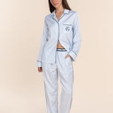 Susanna Cotton Long PJ Set Blue Stripe - Pure Apotheca