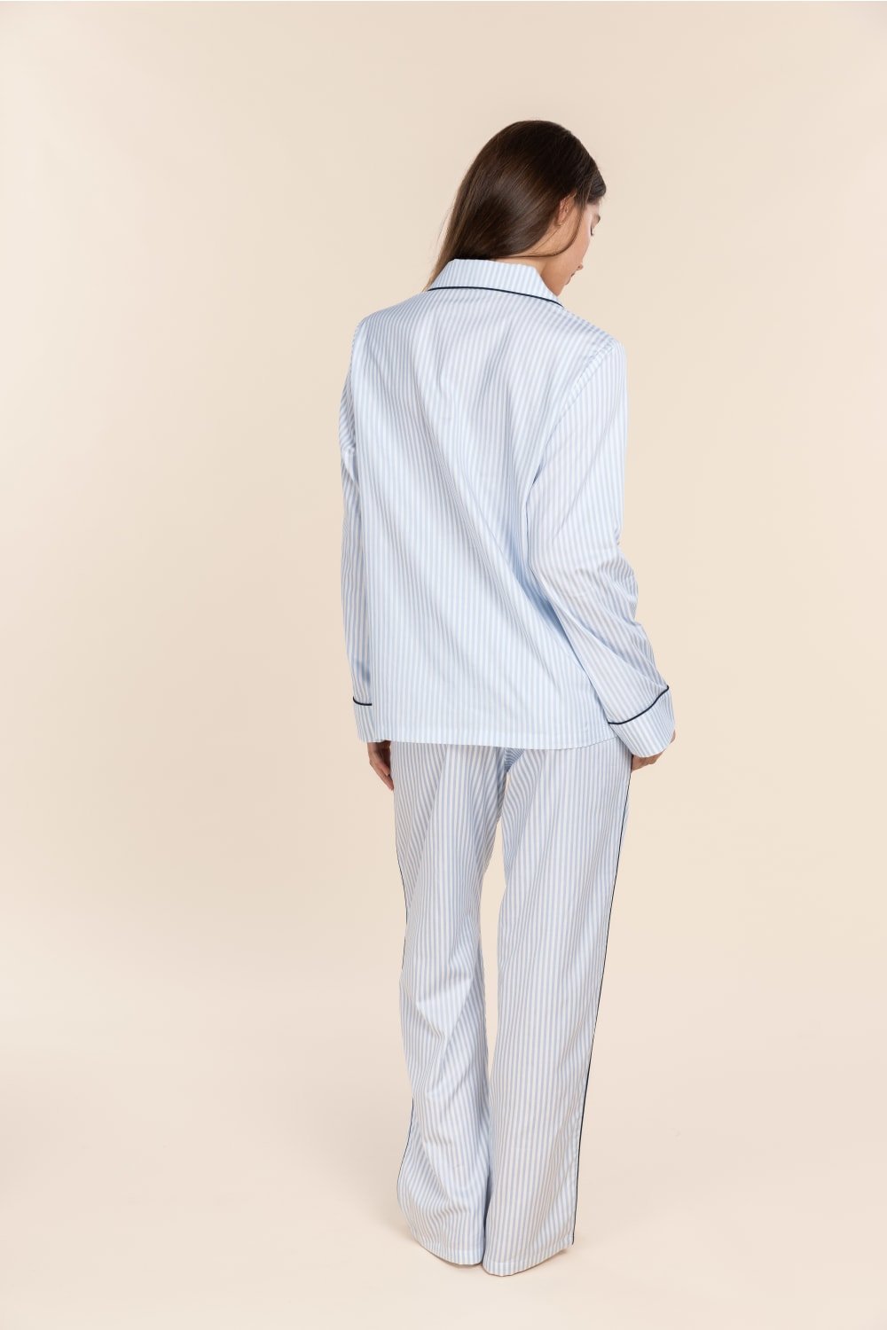 Susanna Cotton Long PJ Set Blue Stripe - Pure Apotheca