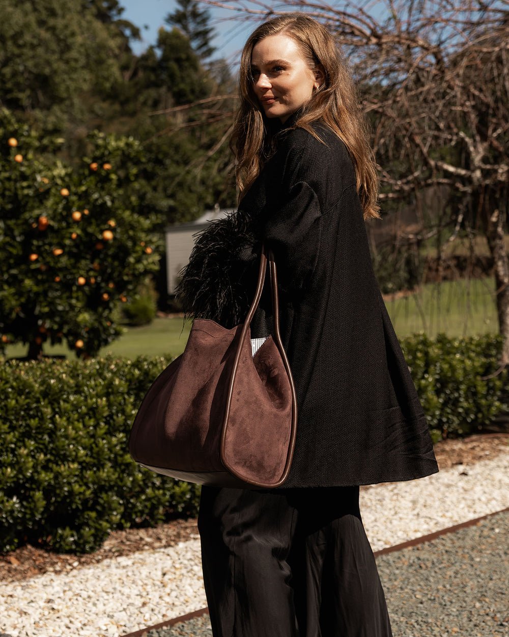 Sutton Shoulder Bag Suedette Chocolate - Pure Apotheca