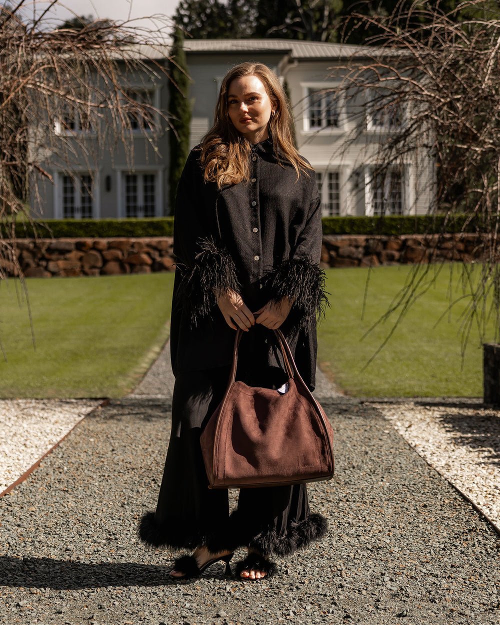 Sutton Shoulder Bag Suedette Chocolate - Pure Apotheca