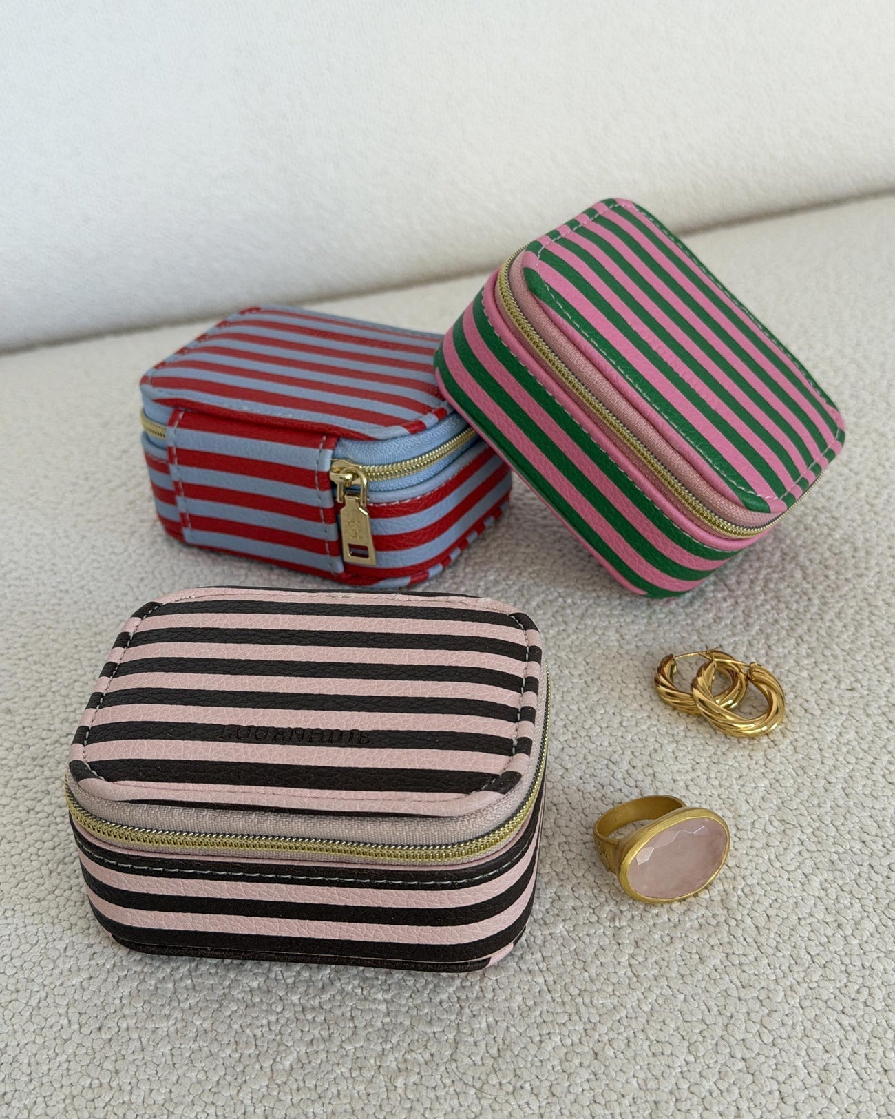 Suzie Stripe Jewellery Box Green/Bubblegum Pink - Pure Apotheca