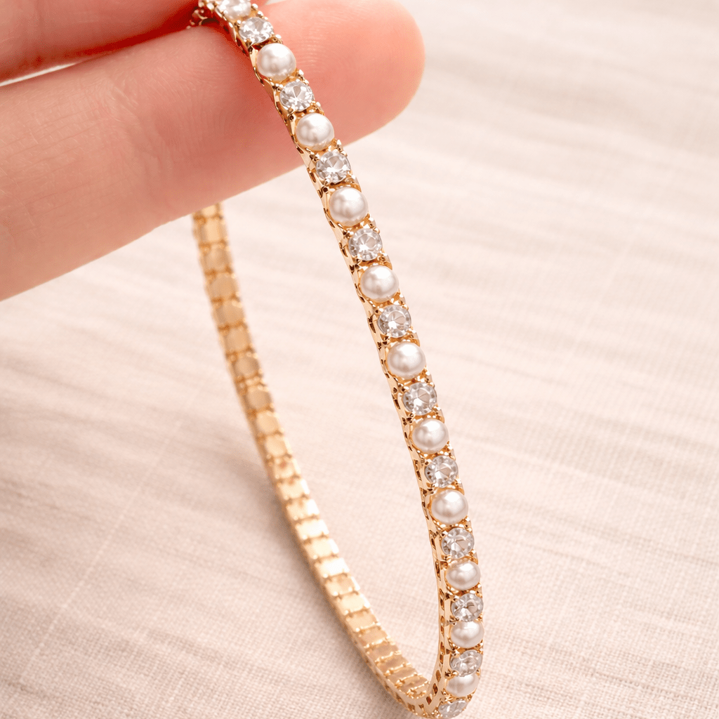 Tennis Pearl Bracelet Gold CZ - Pure Apotheca