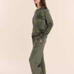 Thea Velour Long Lounge Set Olive - Pure Apotheca