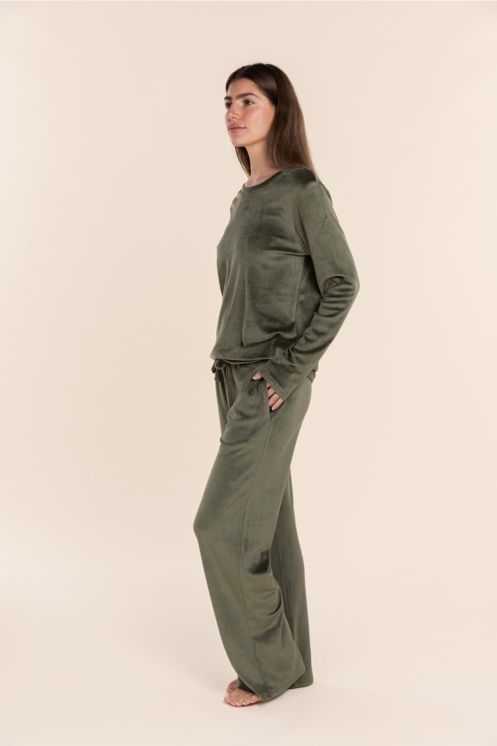 Thea Velour Long Lounge Set Olive - Pure Apotheca