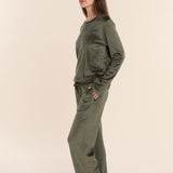 Thea Velour Long Lounge Set Olive - Pure Apotheca
