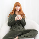 Thea Velour Long Lounge Set Olive - Pure Apotheca