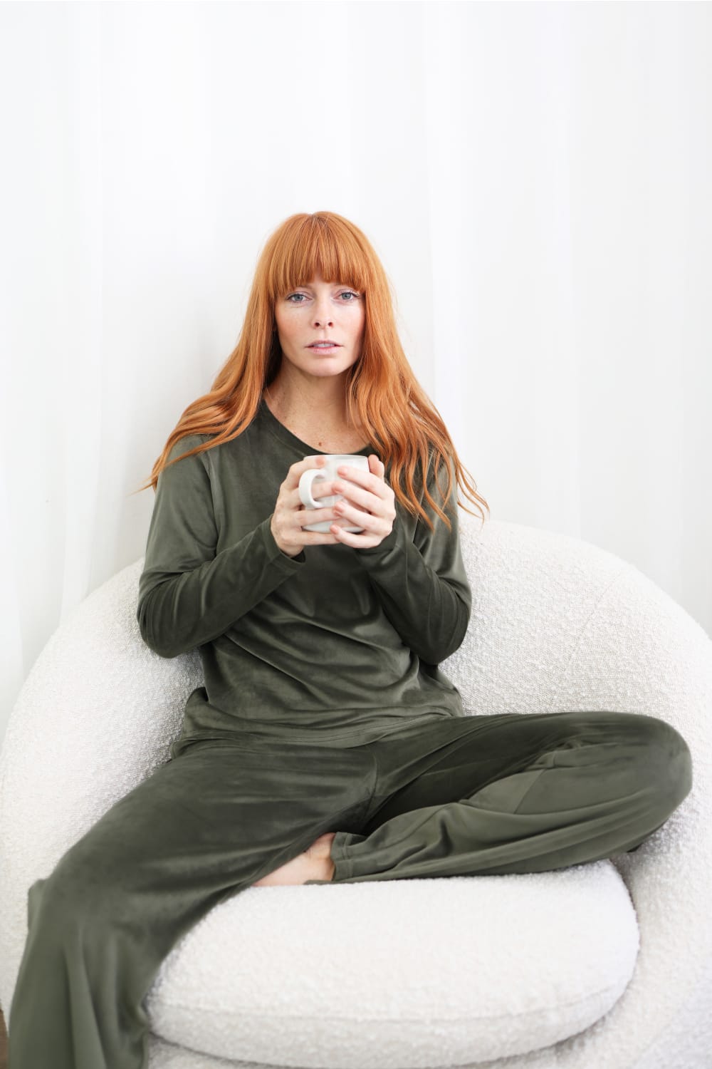 Thea Velour Long Lounge Set Olive - Pure Apotheca