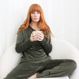 Thea Velour Long Lounge Set Olive - Pure Apotheca