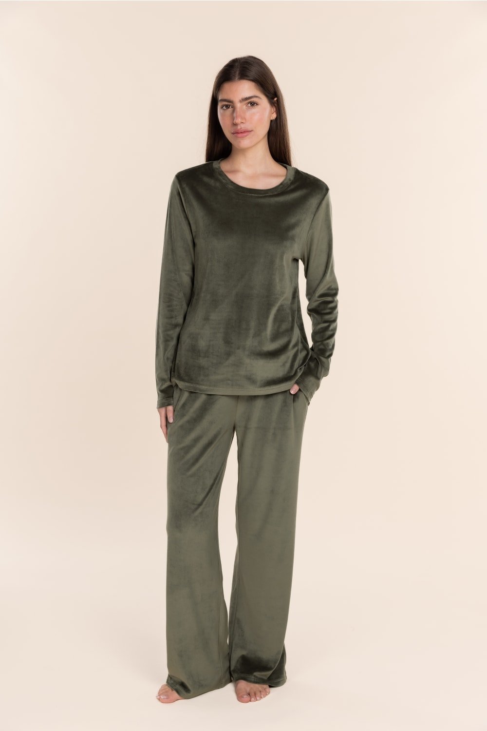 Thea Velour Long Lounge Set Olive - Pure Apotheca