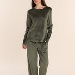 Thea Velour Long Lounge Set Olive - Pure Apotheca