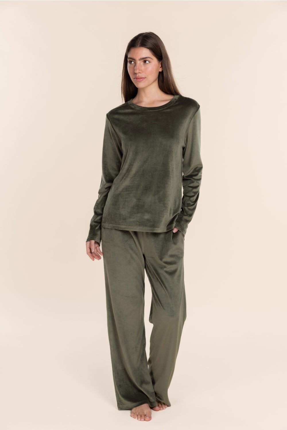 Thea Velour Long Lounge Set Olive - Pure Apotheca