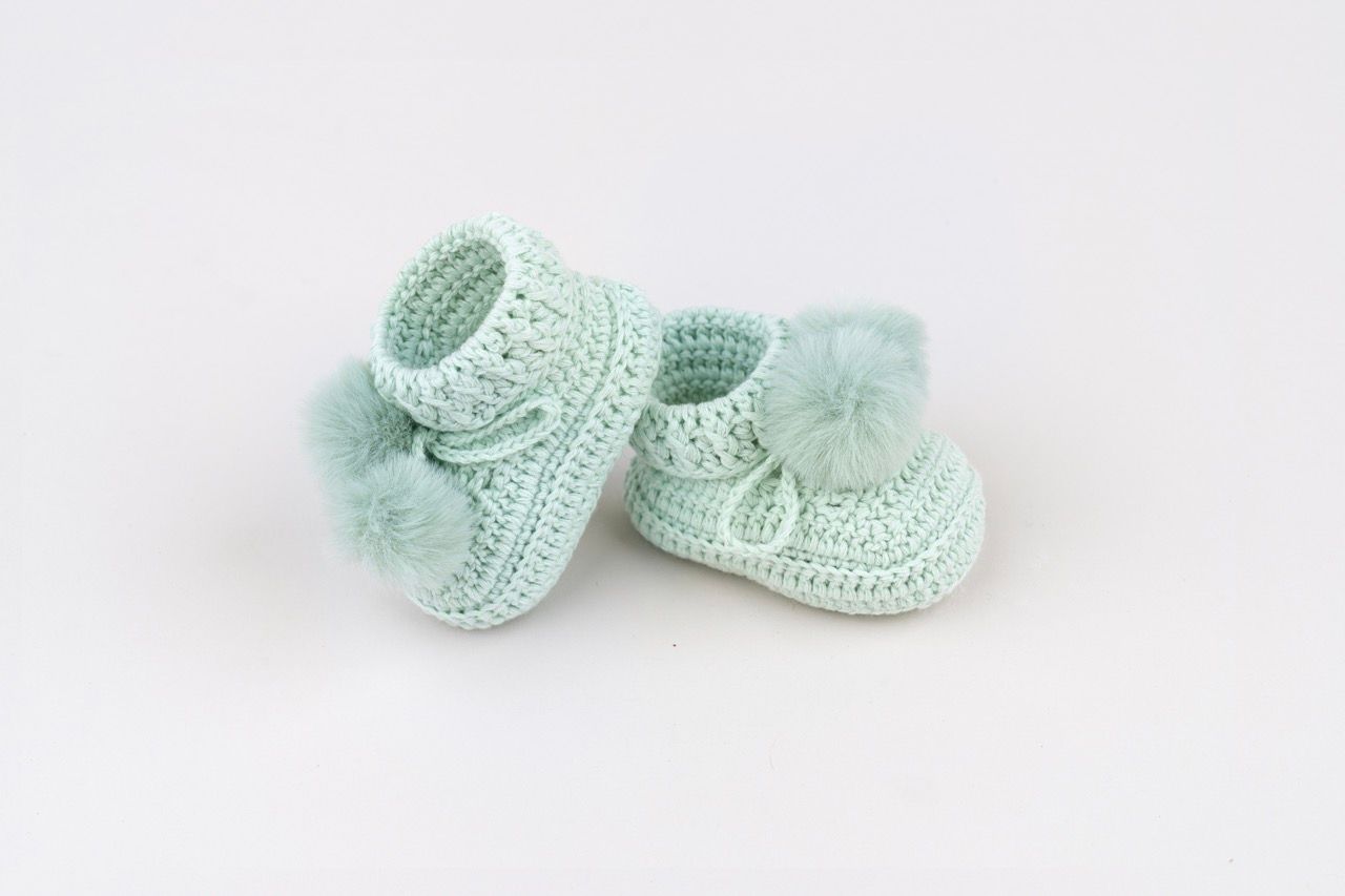 Topsy Faux Fur Pom Pom Booties Mint - Pure Apotheca