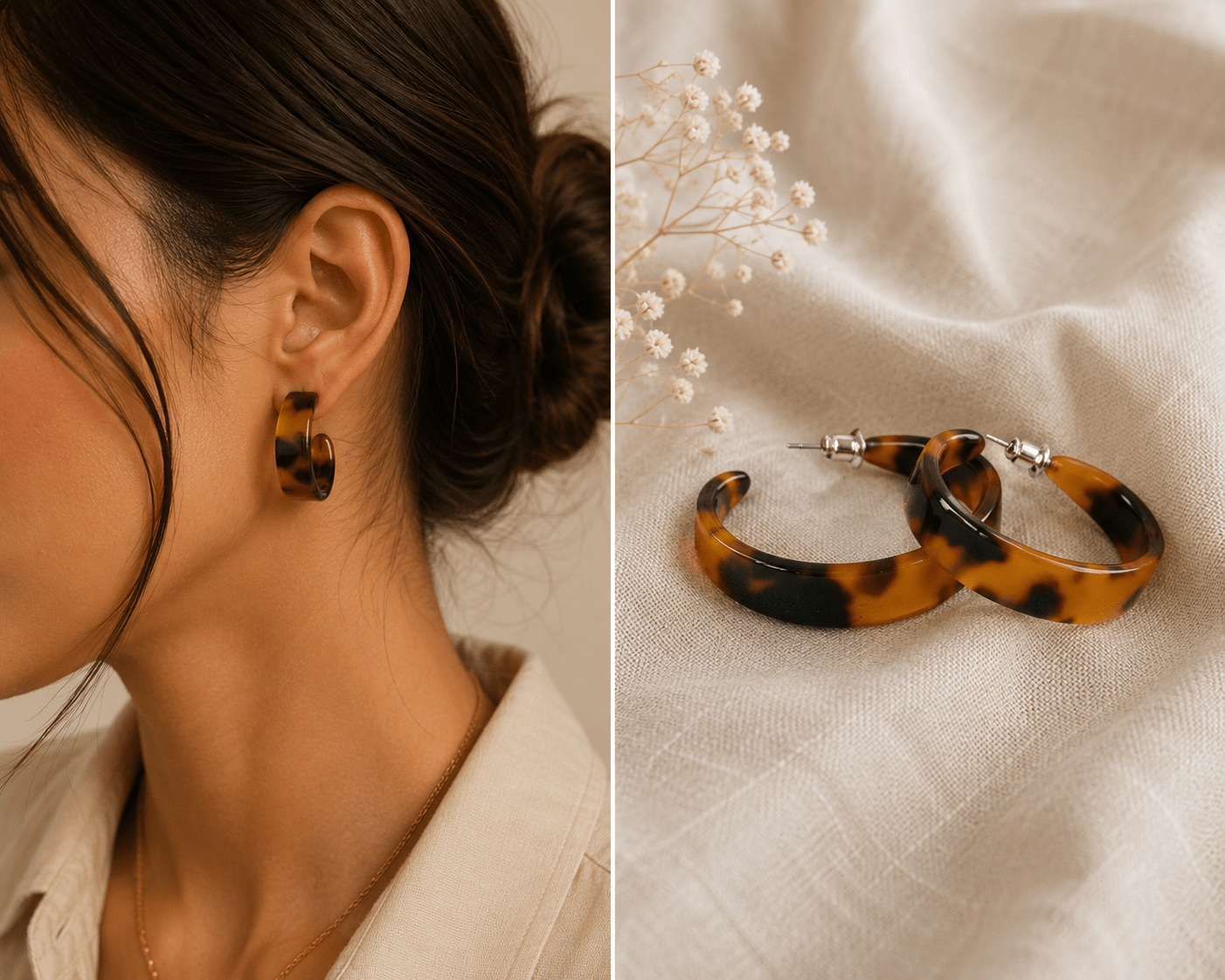 Tortoise Shell Brown Tapered Hoop Earring - Pure Apotheca