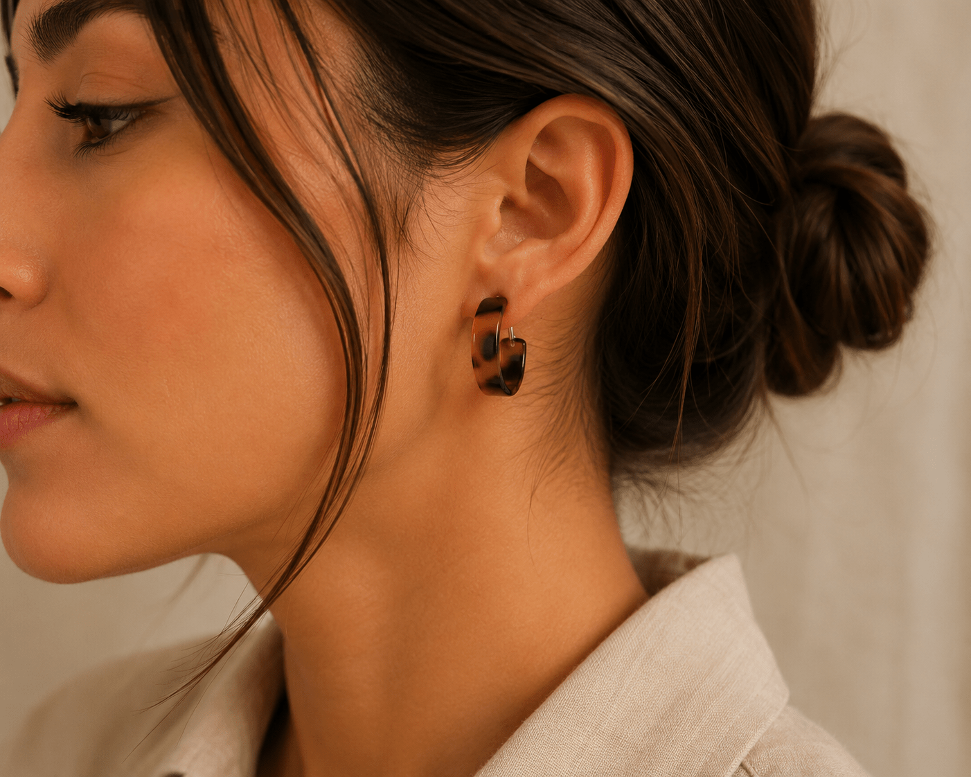 Tortoise Shell Brown Tapered Hoop Earring - Pure Apotheca