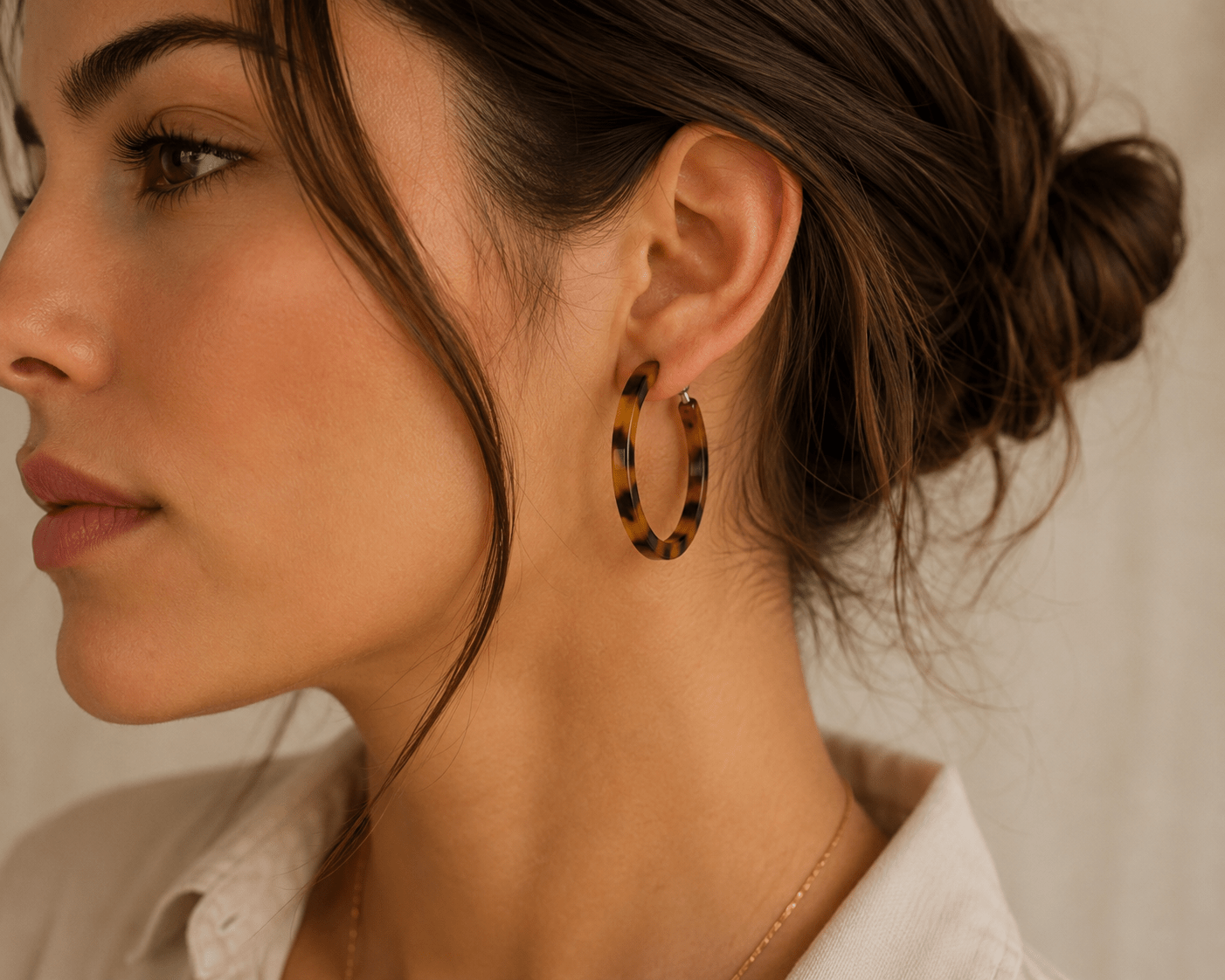 Tortoise Shell Brown Thin Hoop Earring - Pure Apotheca