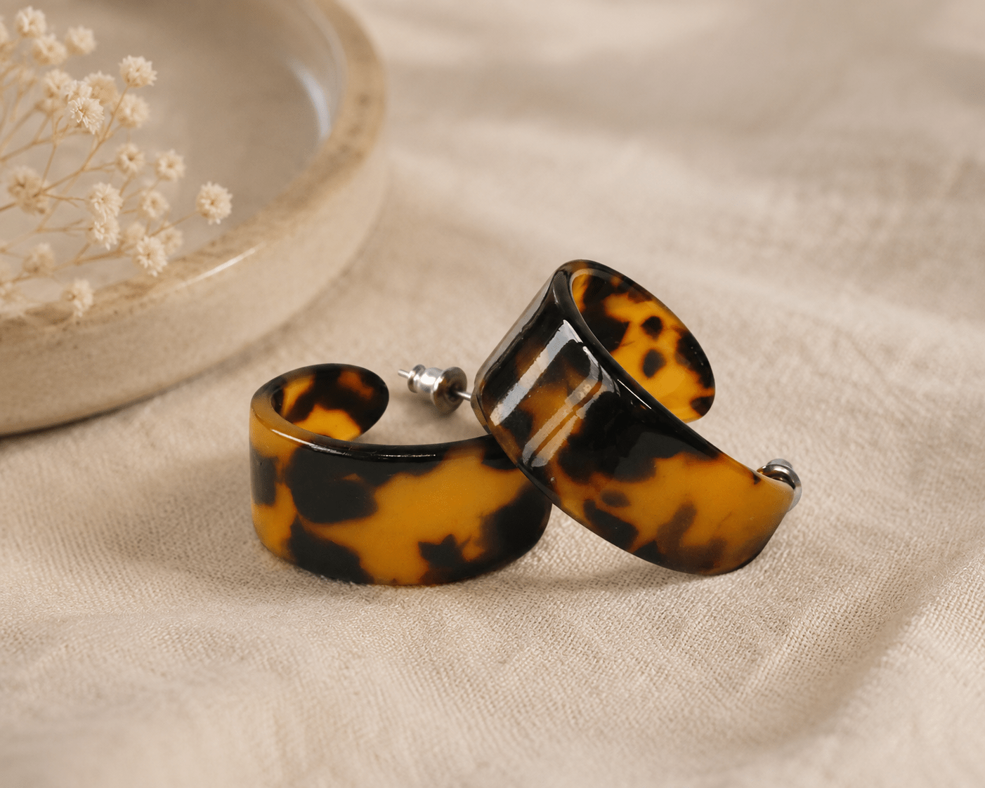Tortoise Shell Brown Wide Hoop Earring - Pure Apotheca