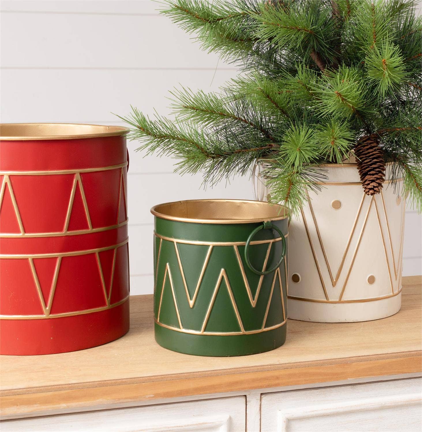 Traditional Holiday Drum Metal Buckets - Set of 3 - Pure Apotheca