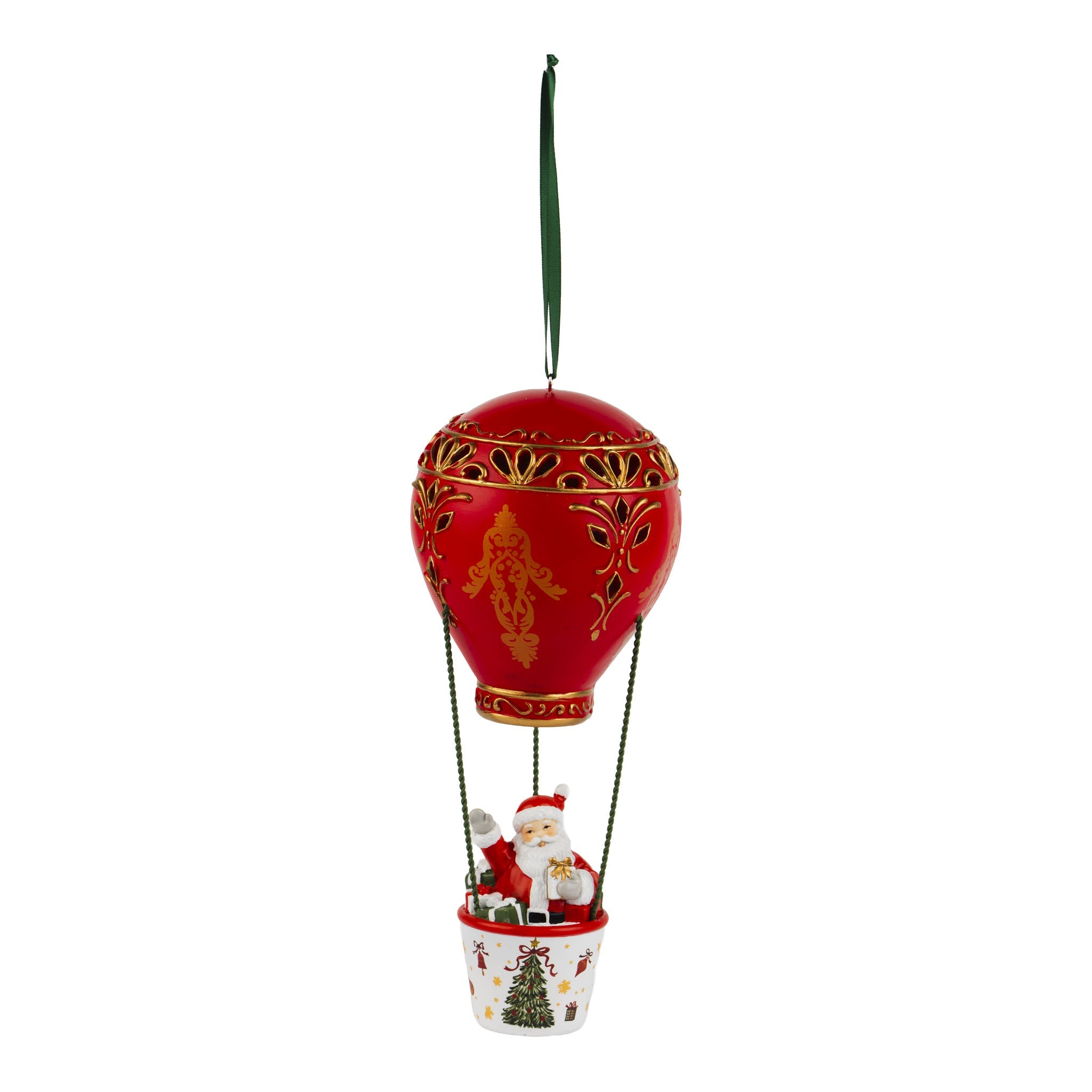 Traditional Red Santa in Hot Air Balloon Hanging 23cm - Pure Apotheca