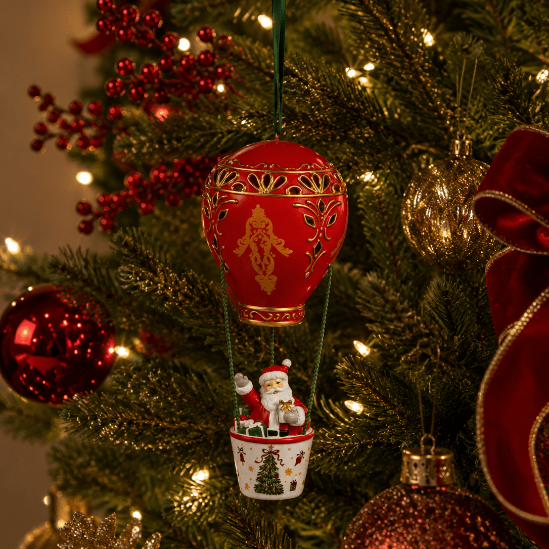 Traditional Red Santa in Hot Air Balloon Hanging 23cm - Pure Apotheca