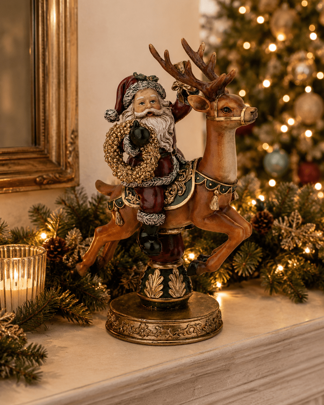 Traditional Santa on Deer Carousel 28cm - Pure Apotheca