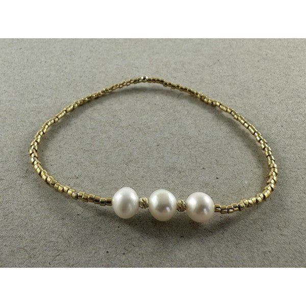 Trinnie Triple Pearl Gold Stretch Bracelet - Pure Apotheca