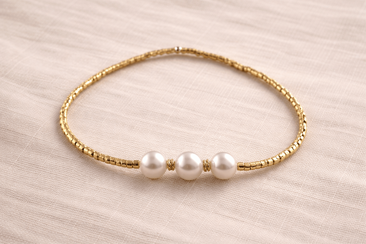 Trinnie Triple Pearl Gold Stretch Bracelet - Pure Apotheca