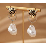 Versacia Leopard Head Pearl Drop Earrings - Pure Apotheca