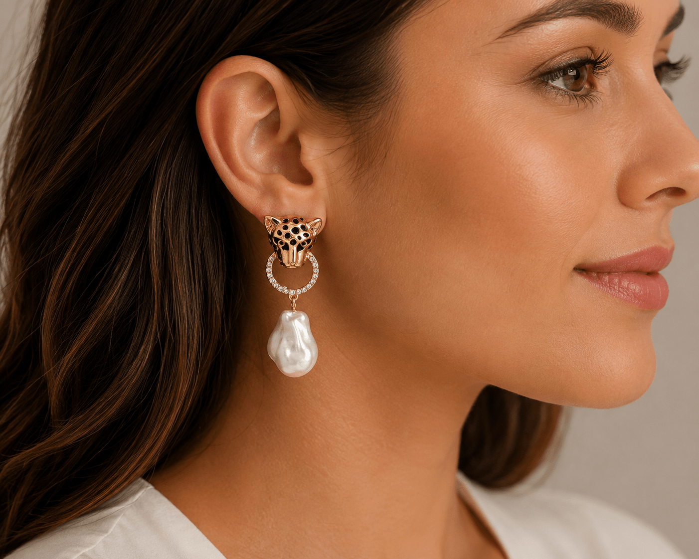 Versacia Leopard Head Pearl Drop Earrings - Pure Apotheca