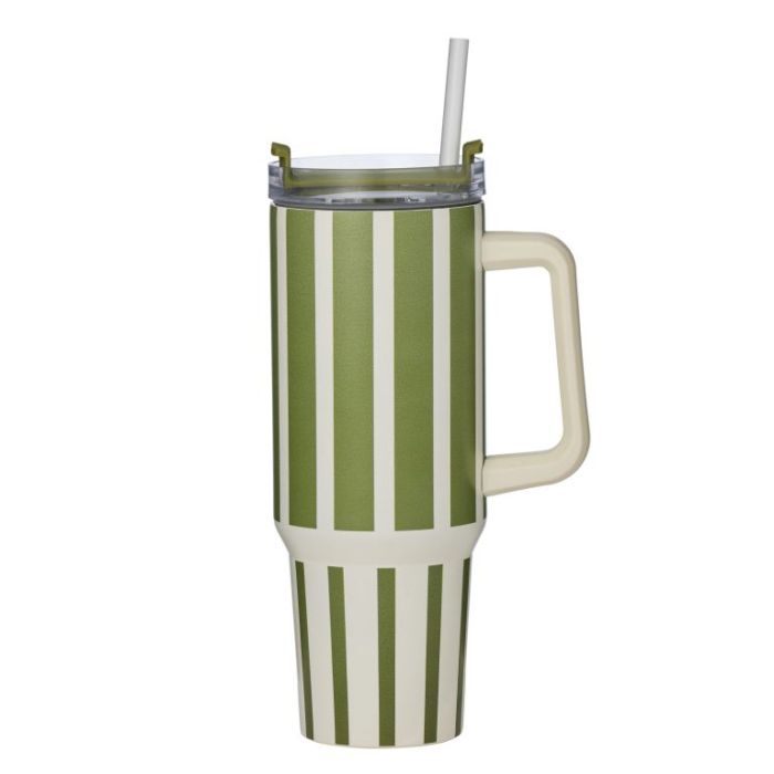 Vertice Stripe Insulated Mug 1.2L Olive - Pure Apotheca