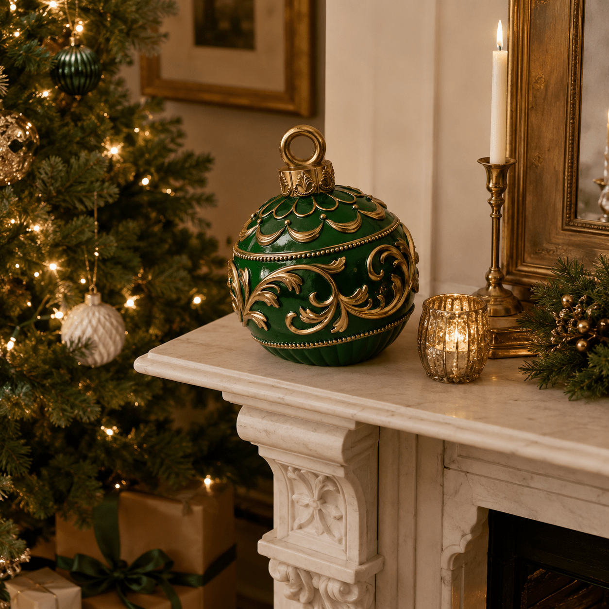 Vintage Green Bauble Ball Décor 23cm - Pure Apotheca